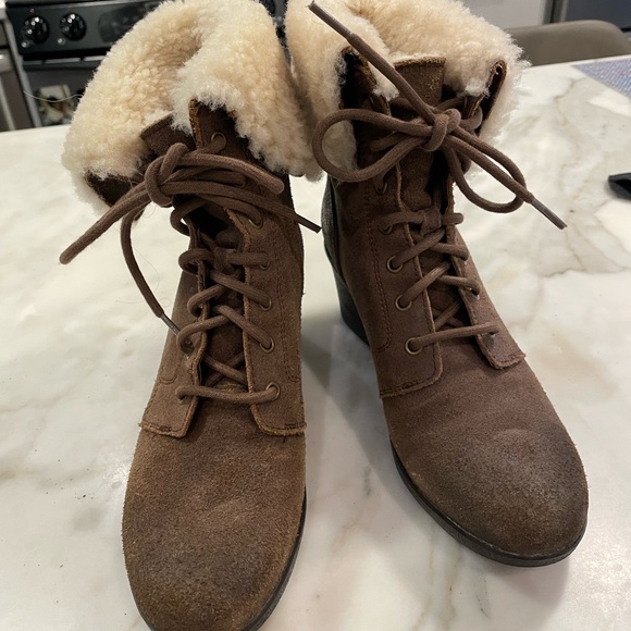 Suede Shearling Ugg Wedges - Picture 2 of 7